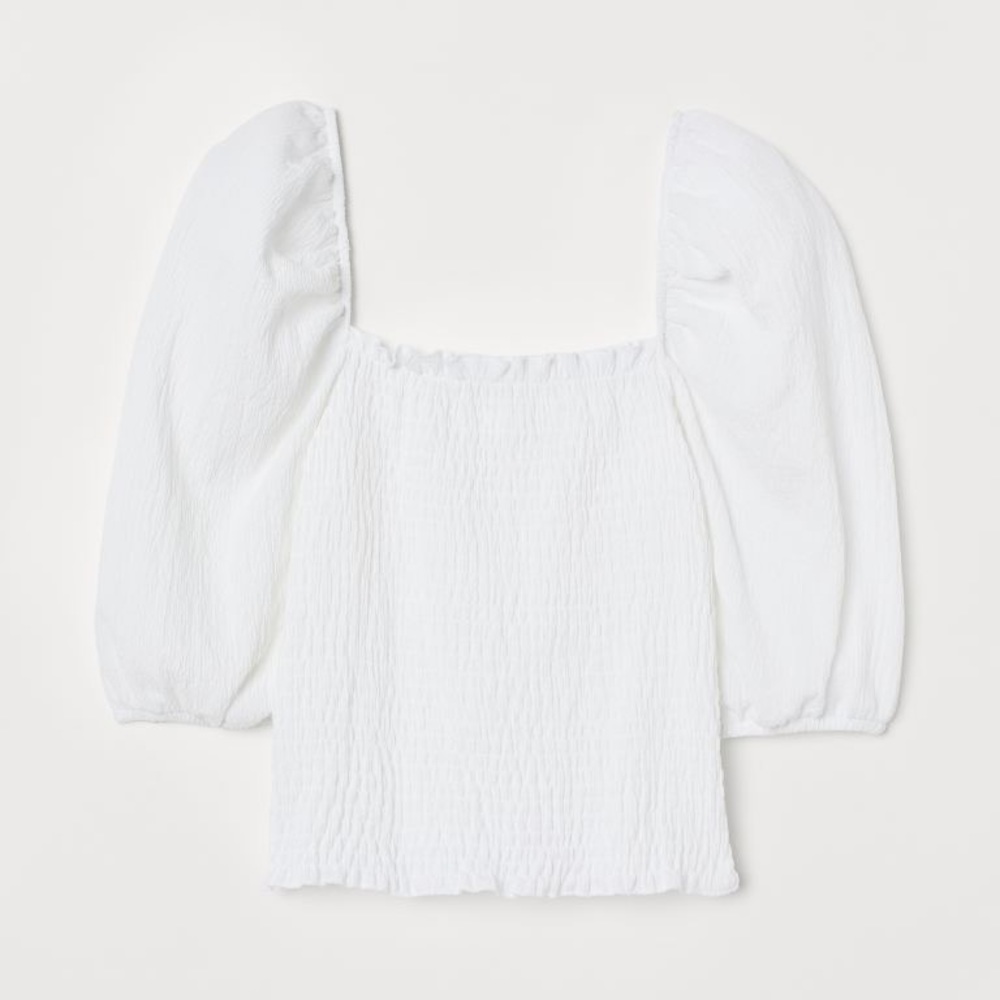 H&M White Ruffle Sleeve Smocked Top